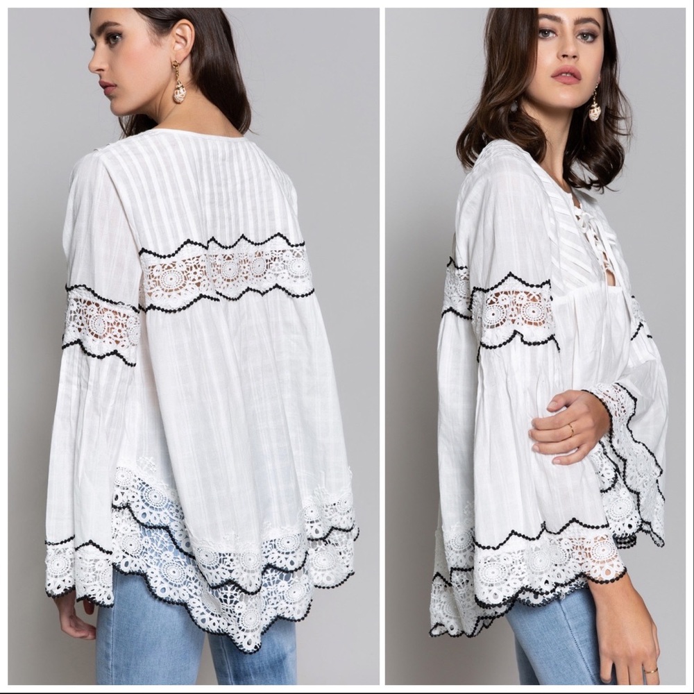 POL Ivory Plaid Babydoll Top - Picture 3 of 13